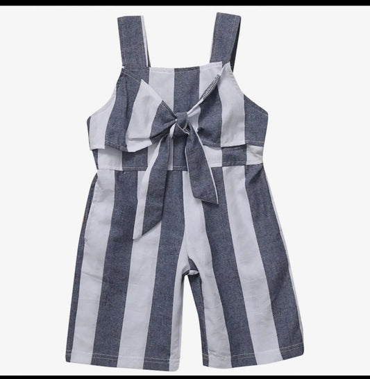 White-Grey Striped Sleeveless Jumpsuit