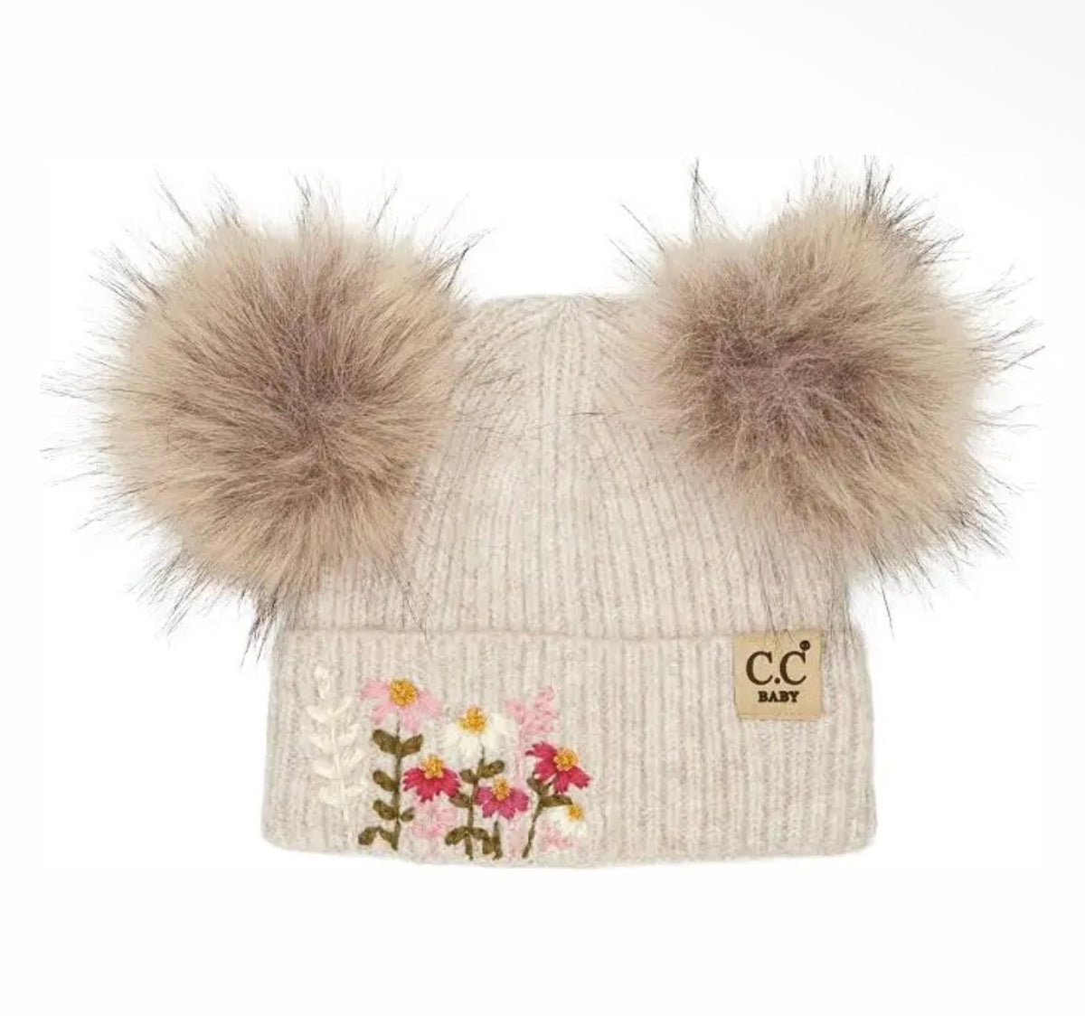 Baby Floral Double Pom Beanie