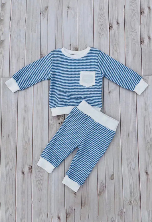 Blue Knitted Long Sleeve Pant Set