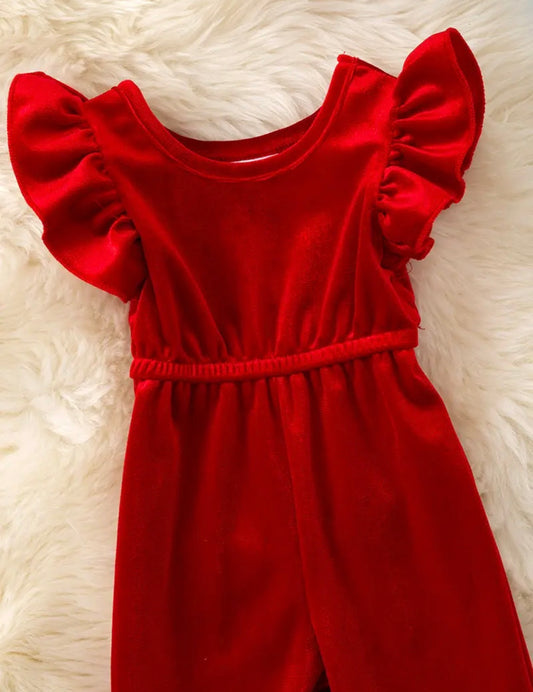 Red Velvety Romper with Snaps