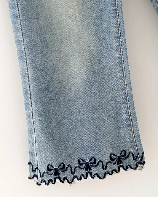 Embroidered Hem Denim Jeans