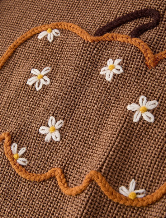 Pumpkin Floral Pullover Sweater