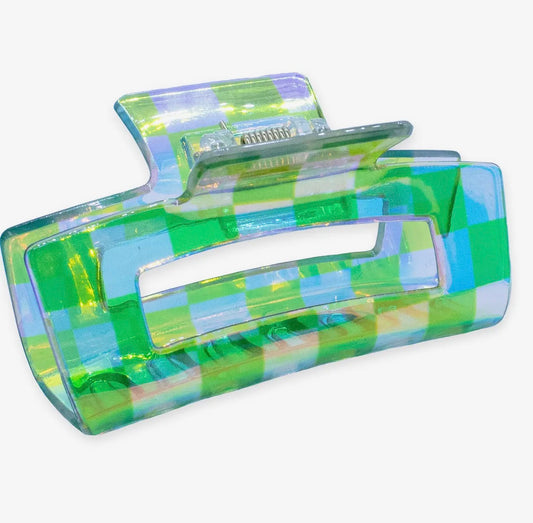 Medium Checkered Claw Clip-Green