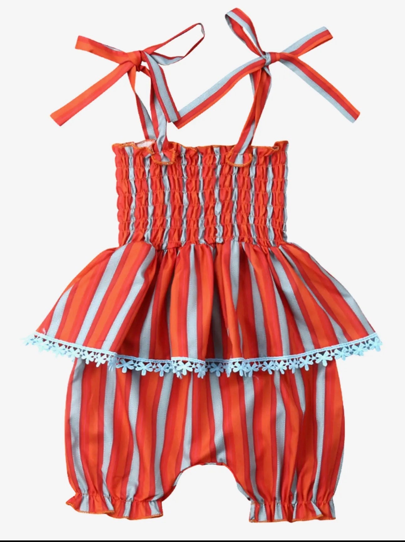 Terracotta Striped Pleated Top & Shorts