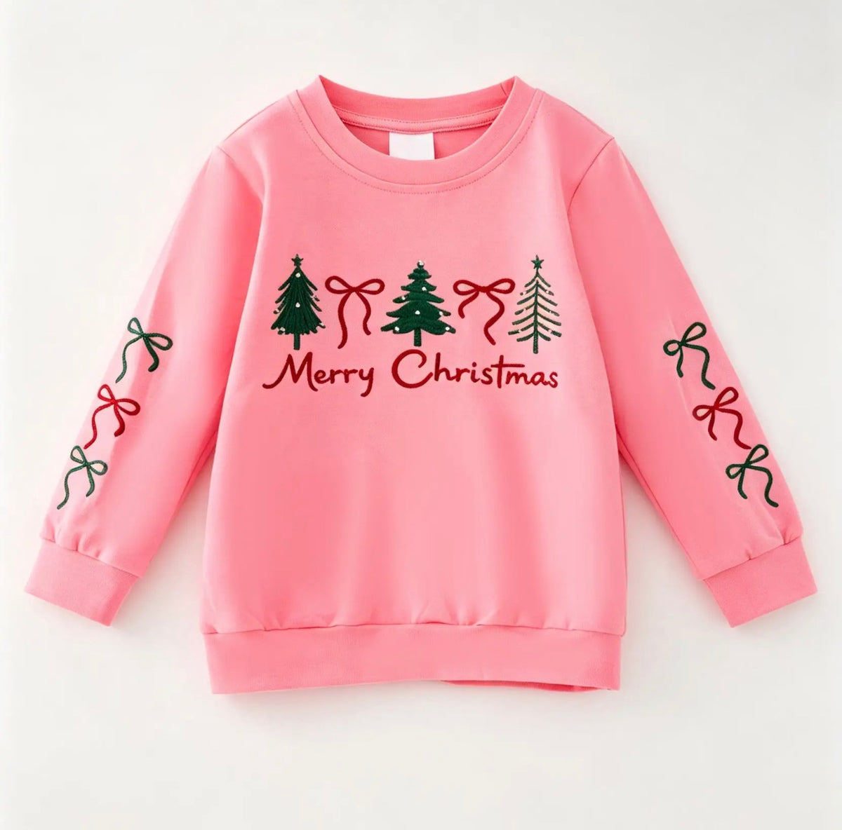 Pink Christmas Embroidered Long Sleeve Shirt