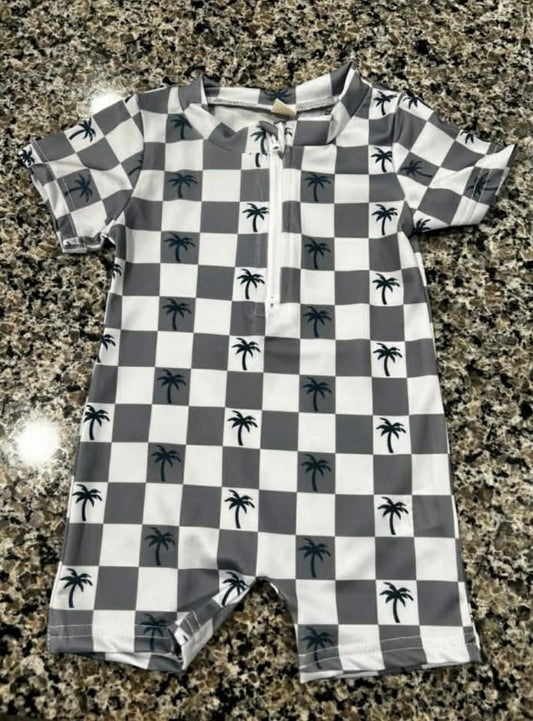 Checkered Grey Palm Tree Swim