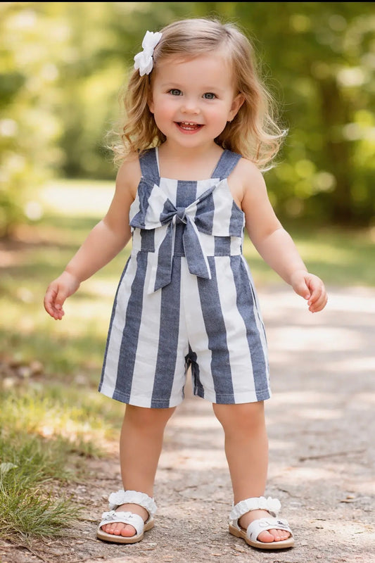 White-Grey Striped Sleeveless Jumpsuit