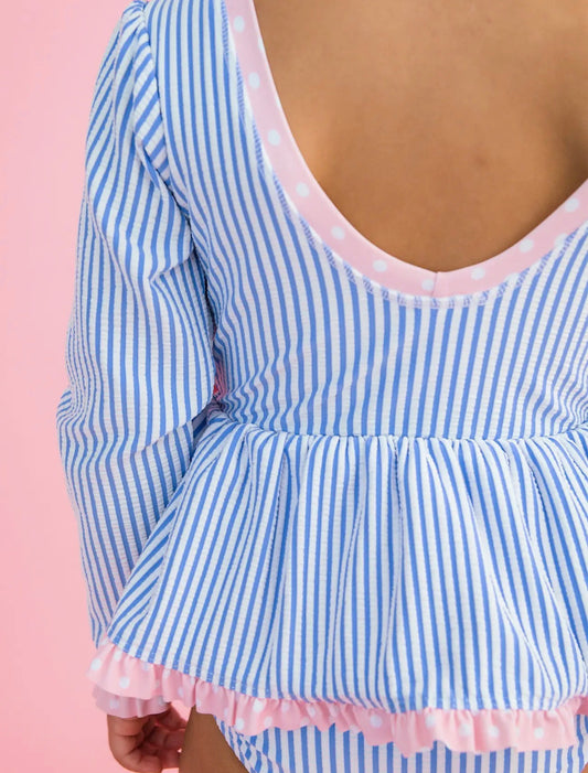 Girls Periwinkle Blue Long Sleeve Swimsuit