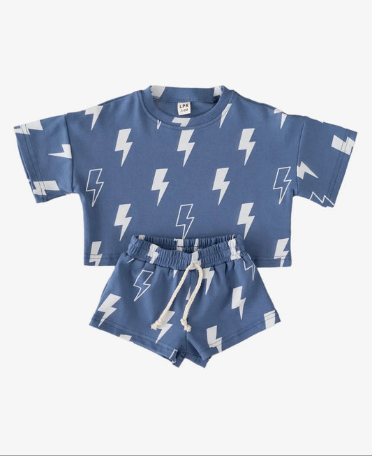 Blue Bolts Shorts Set