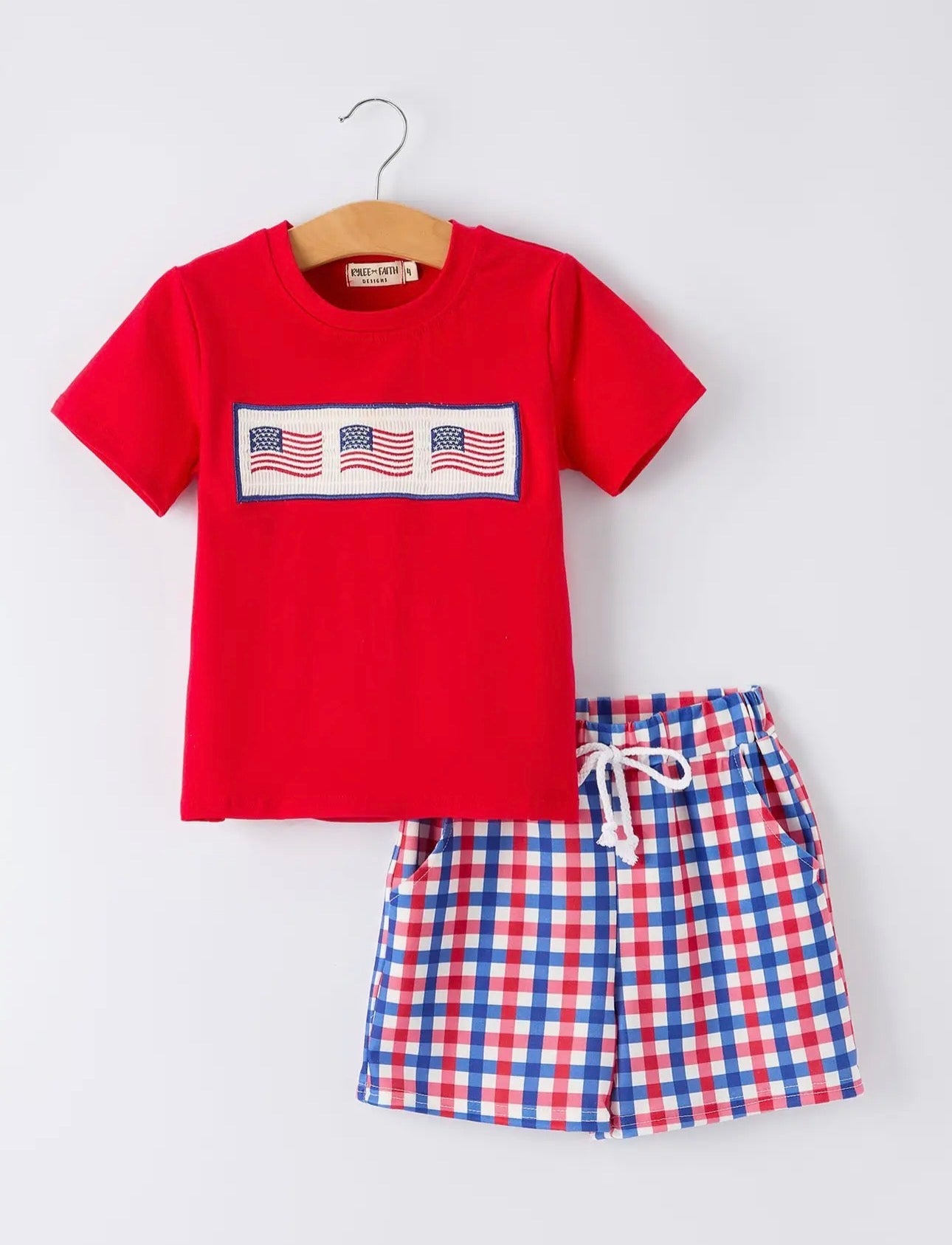 4th of July Plaid Flag Short Set