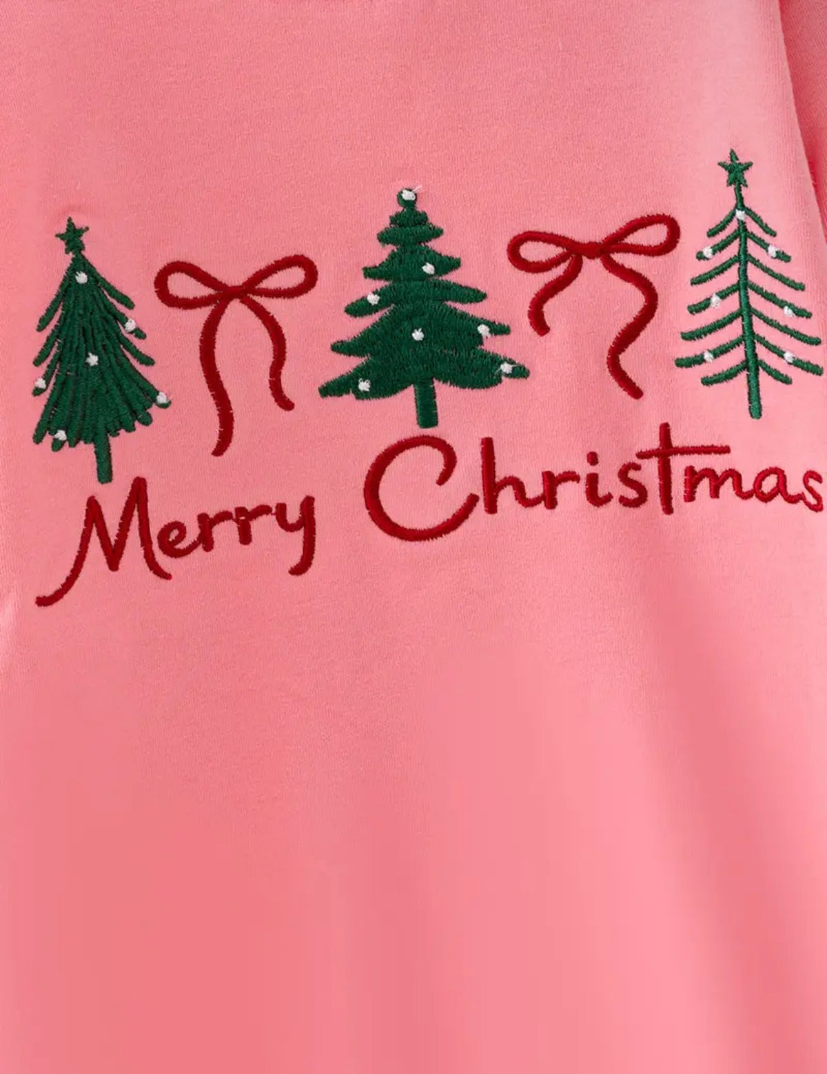 Pink Christmas Embroidered Long Sleeve Shirt