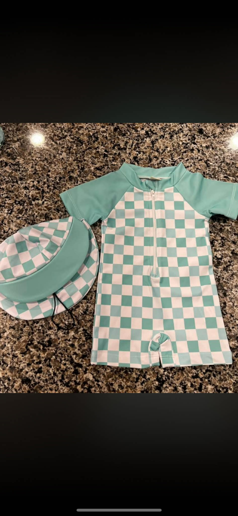 Checkered Teal Swim with Hat
