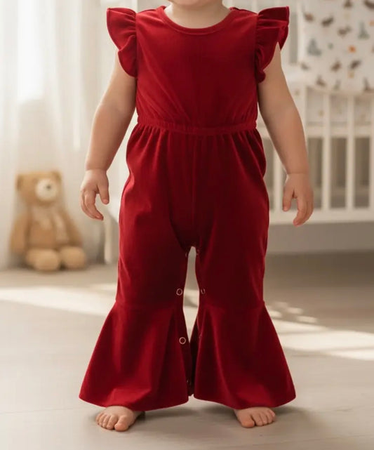 Red Velvety Romper with Snaps