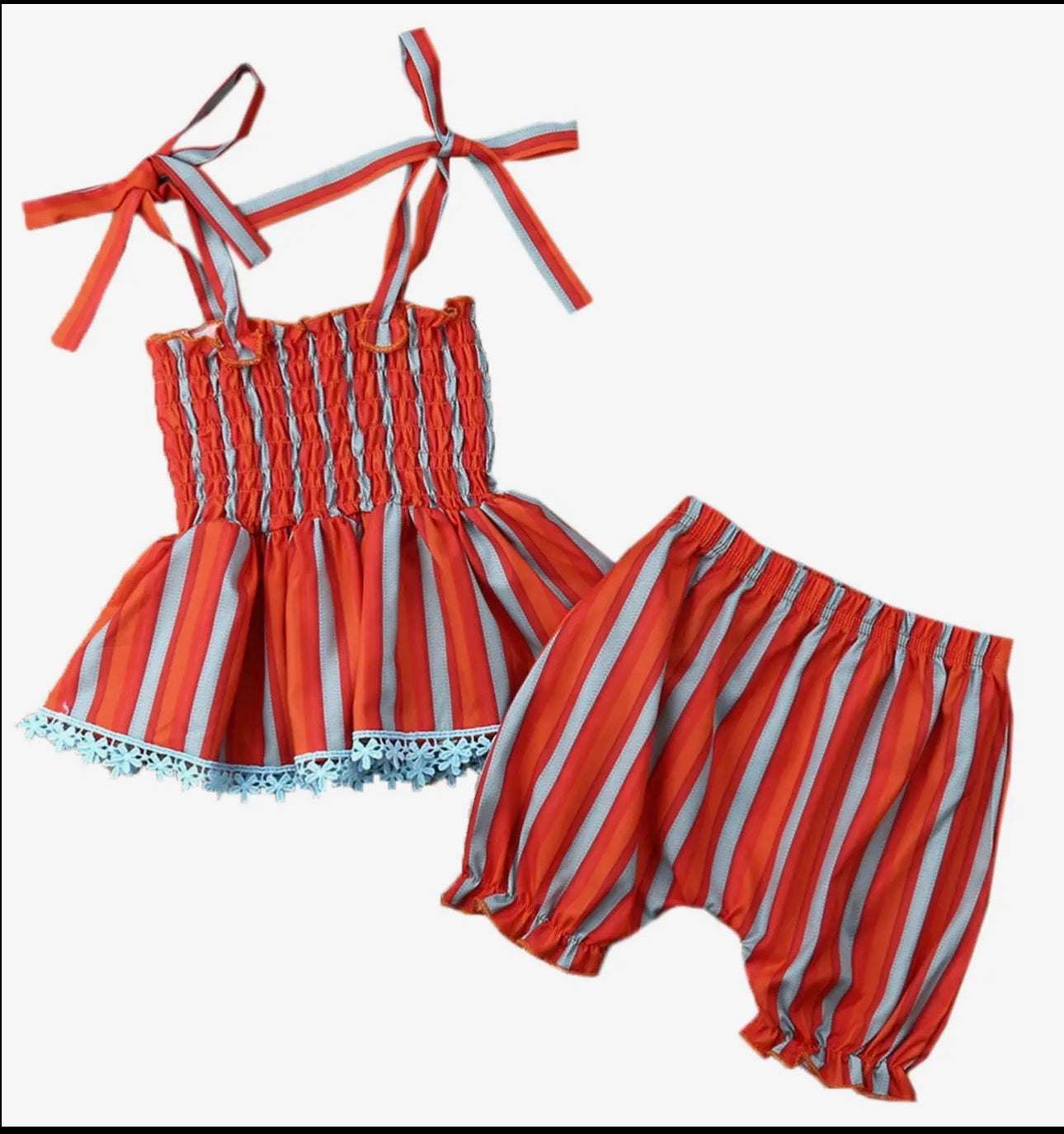 Terracotta Striped Pleated Top & Shorts