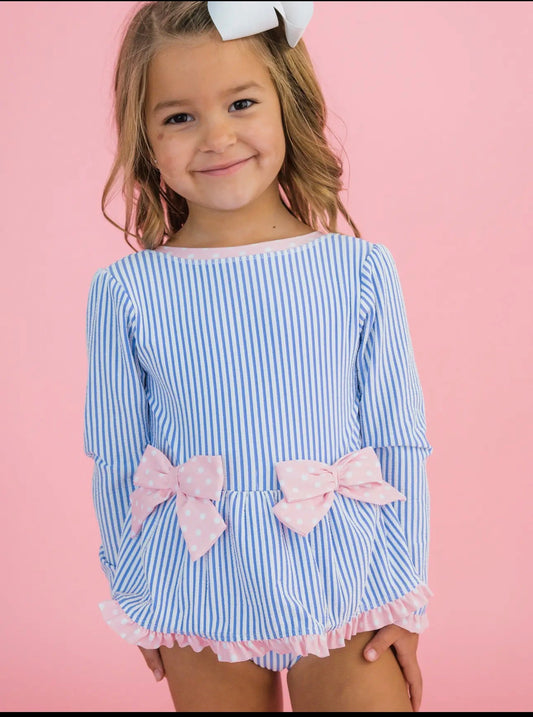 Girls Periwinkle Blue Long Sleeve Swimsuit