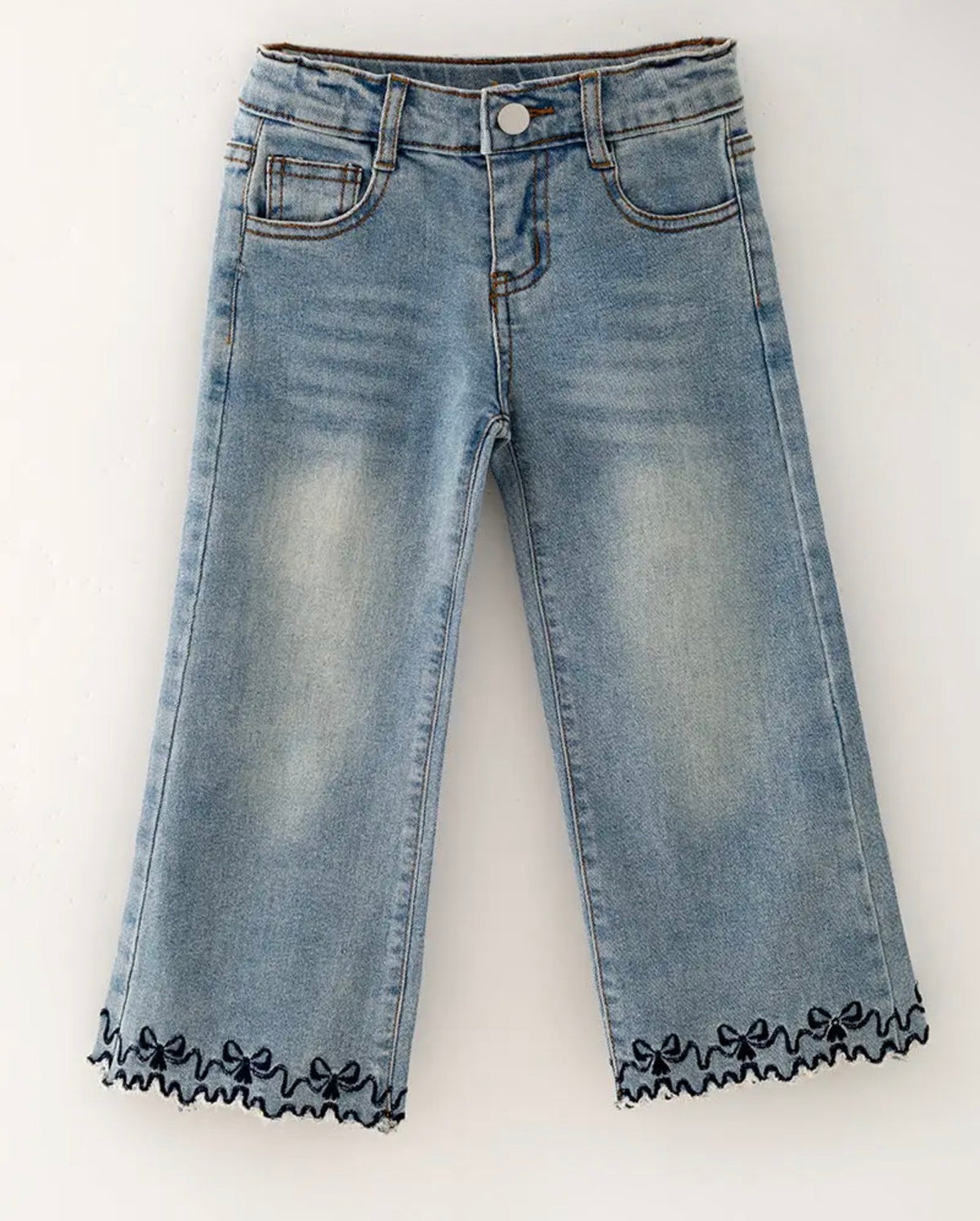 Embroidered Hem Denim Jeans￼