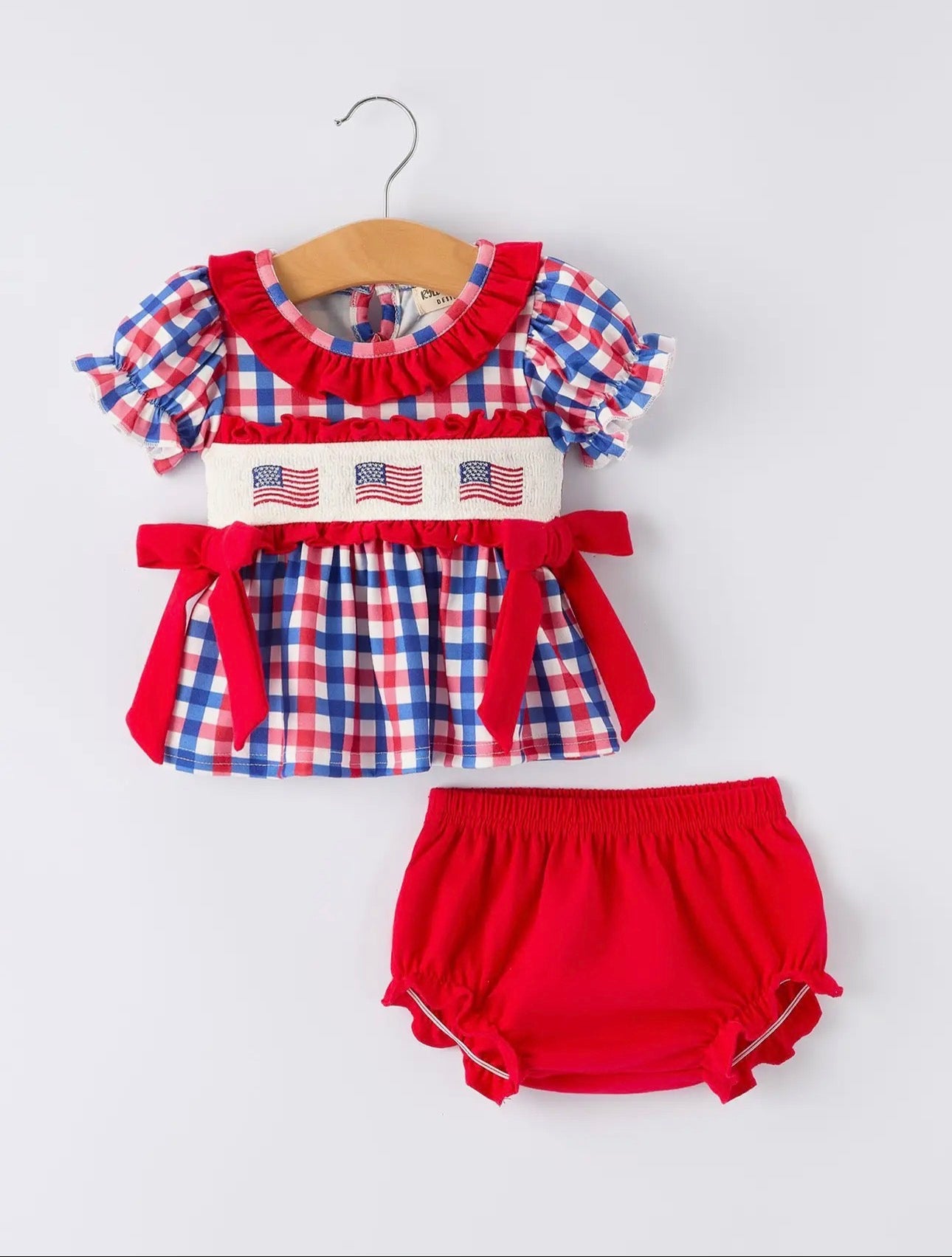 4th of July Plaid Flag Bloomer Set