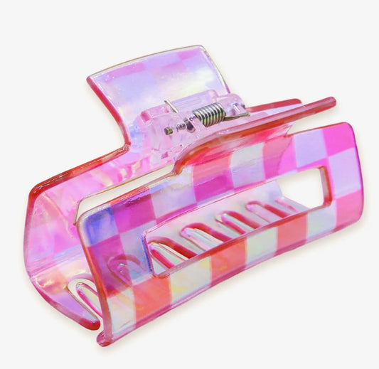 Medium Checkered Claw Clip-Pink
