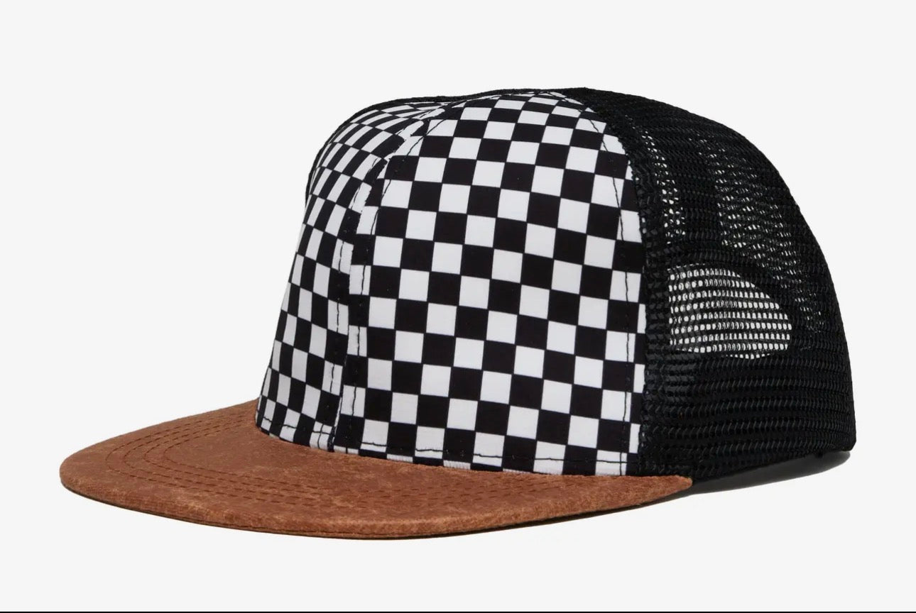 Flat Brim Trucker Hat-Checkered