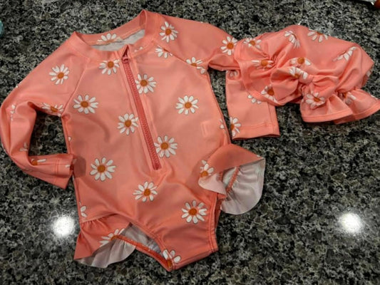 Peach Flower Swim with Hat