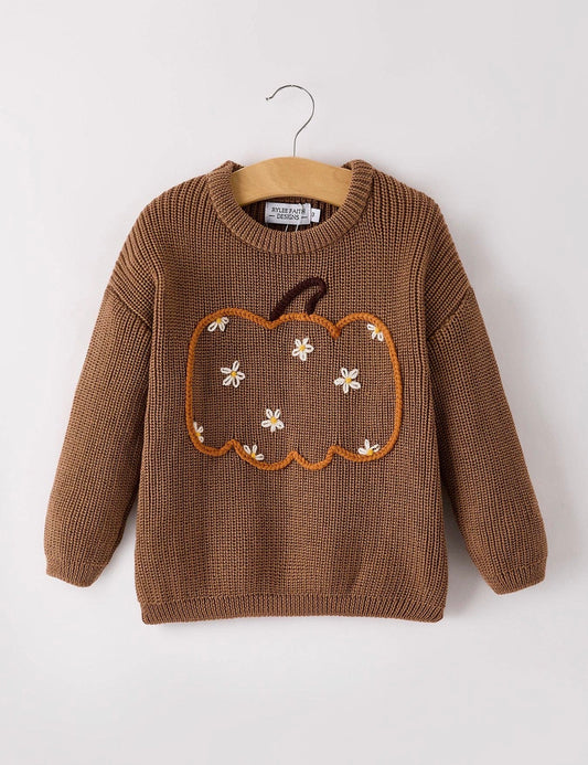 Pumpkin Floral Pullover Sweater