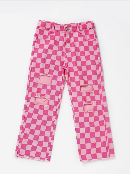 Pink Checkered Jeans